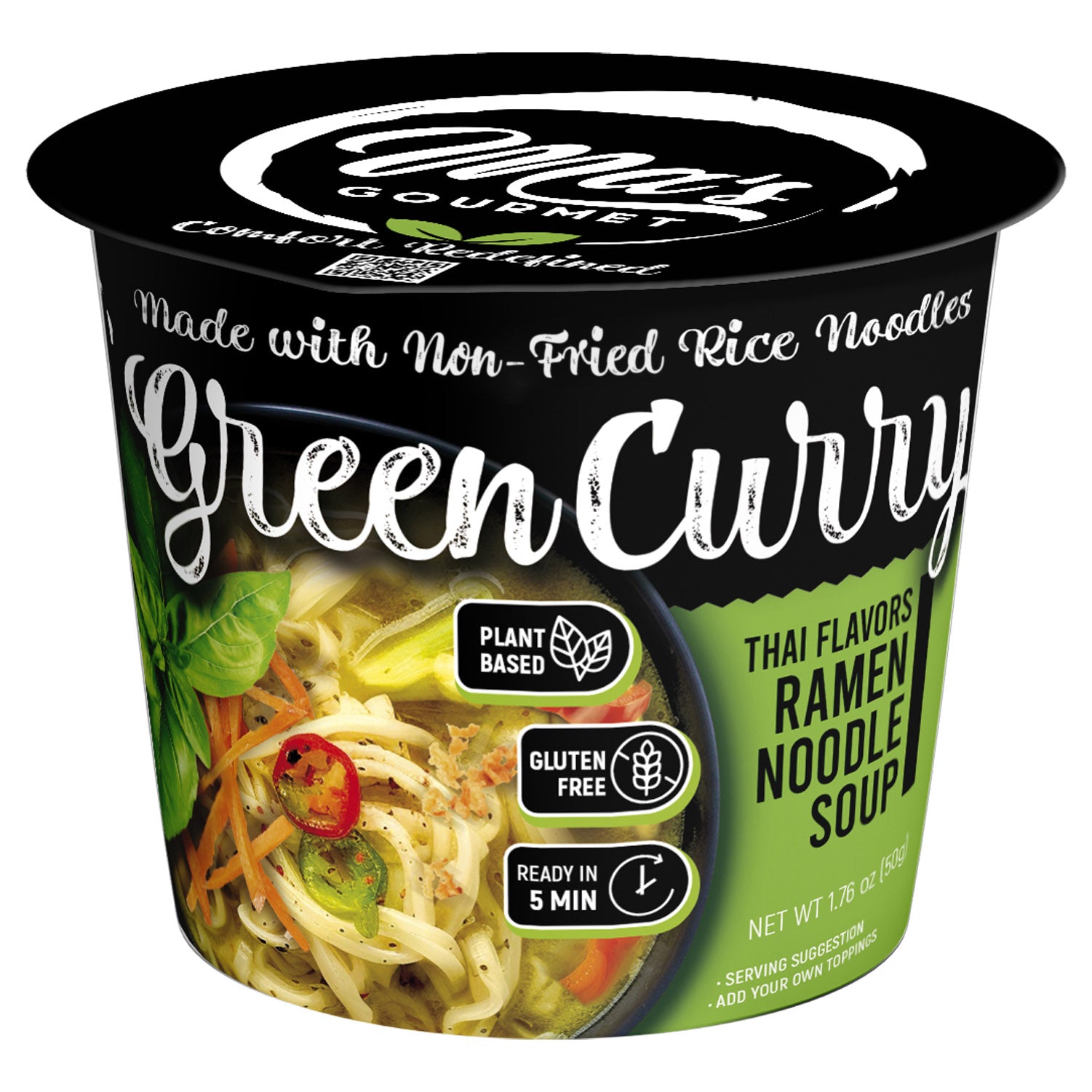 Ma’s Gourmet Instant Rice Ramen Style Cup Noodle - Thai Green Curry Flavor